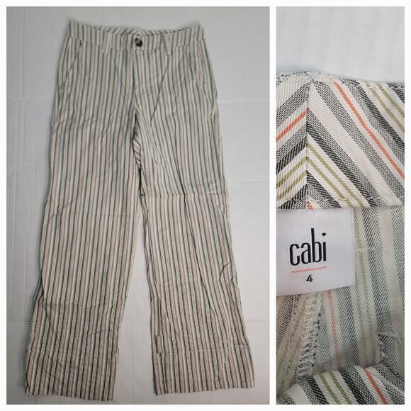 CABI 5870 Convertible Trouser IVORY Stripe Wide Leg PANTS Sz 4 NO TIES Beachy - Picture 1 of 11